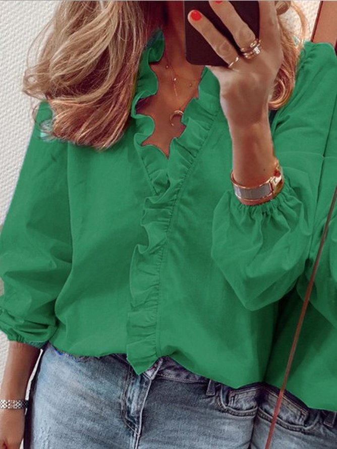 Polyester Fibre V Neck Floral Loose Blouses