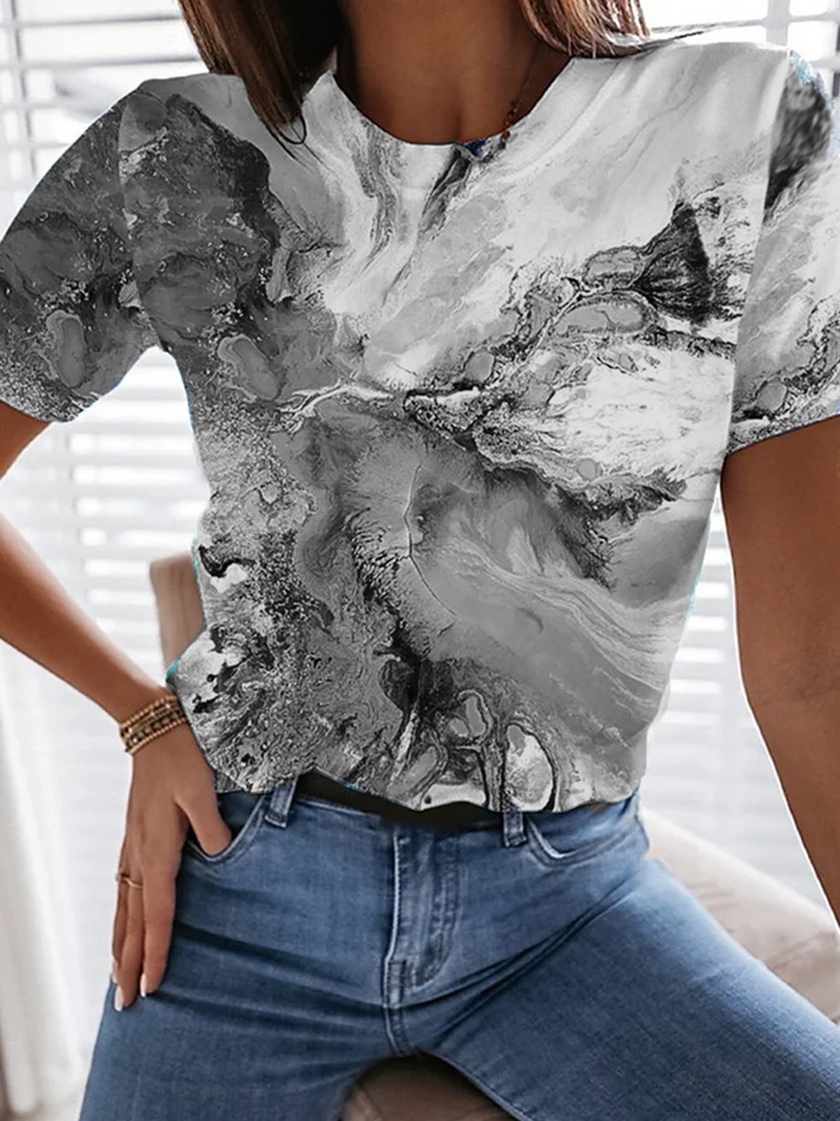 Crew Neck Casual Abstract Fit T-shirt