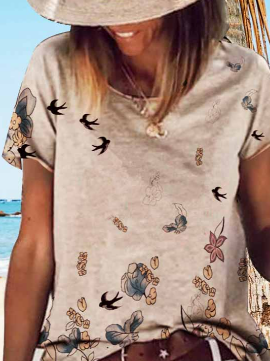 Notched Loose Jersey Casual T-Shirt