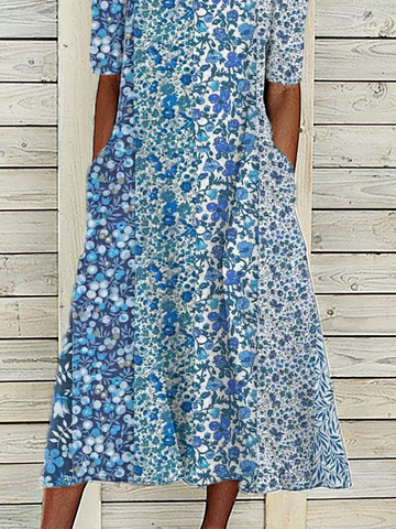 Boat Neck Casual Floral Dress