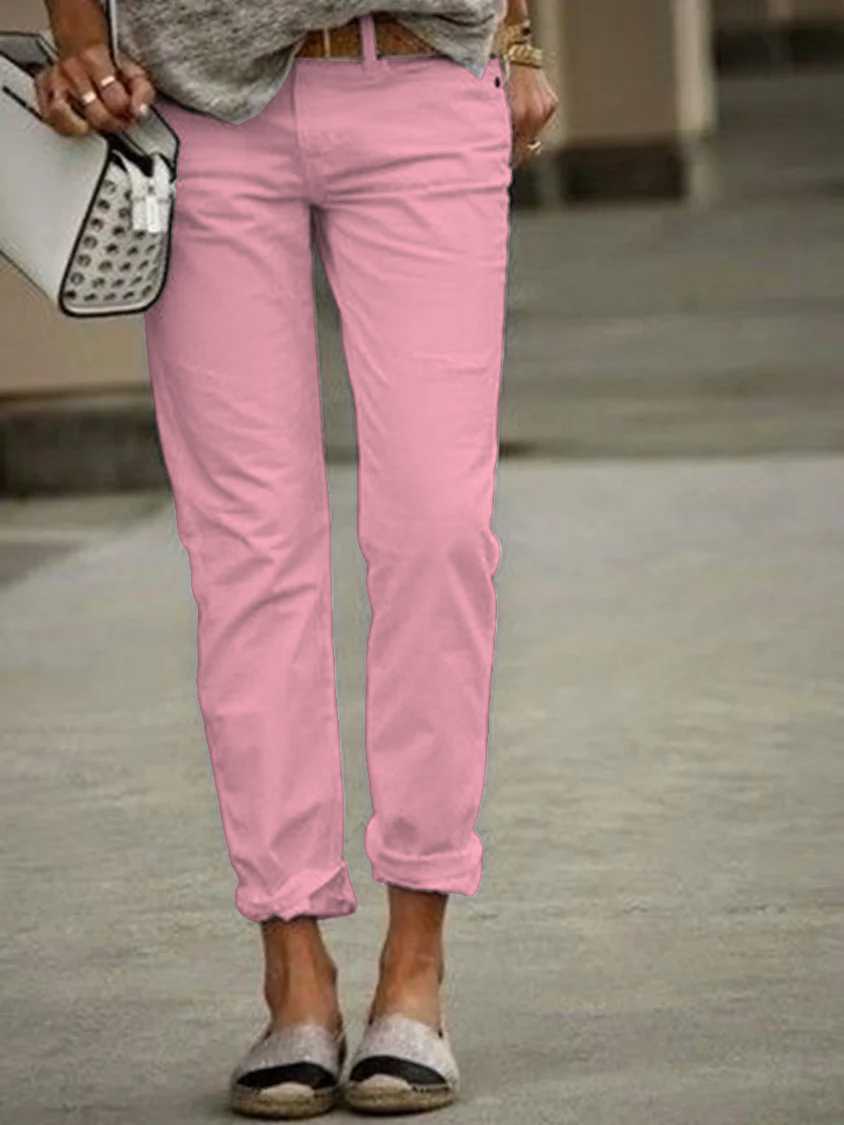 Cotton-Blend Solid Fit Trousers