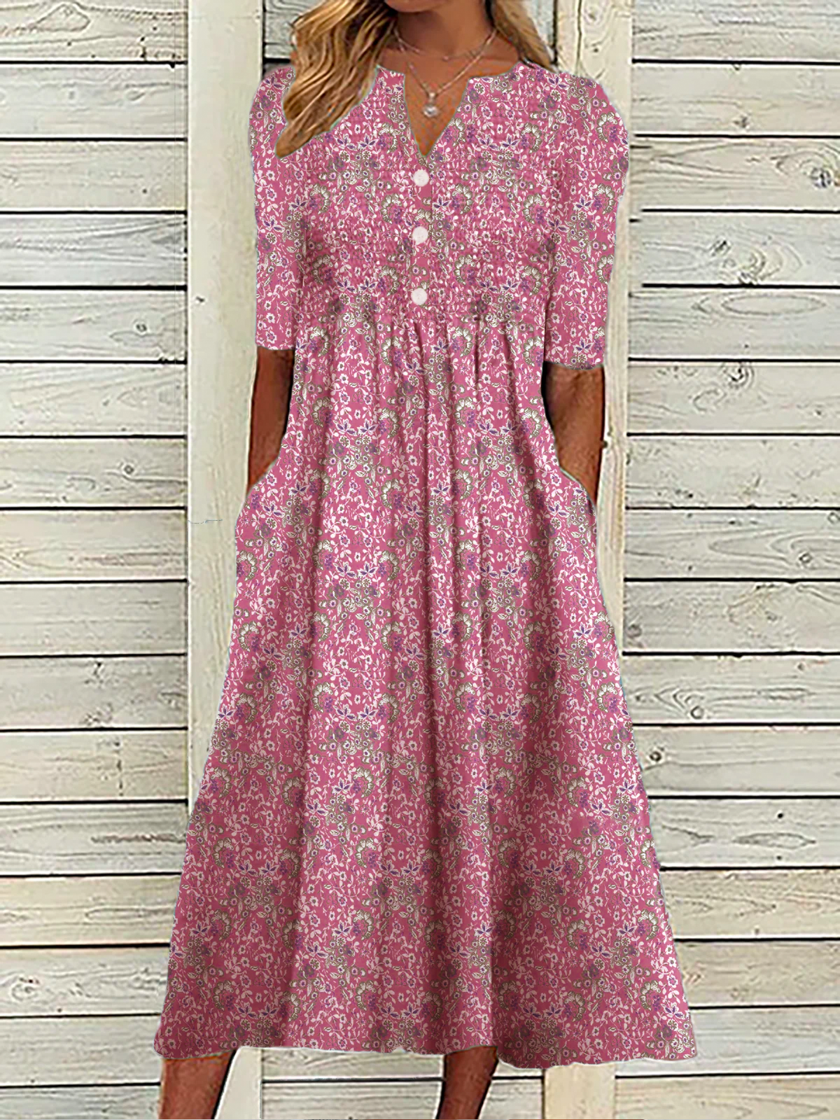Loose Floral Notched Midi