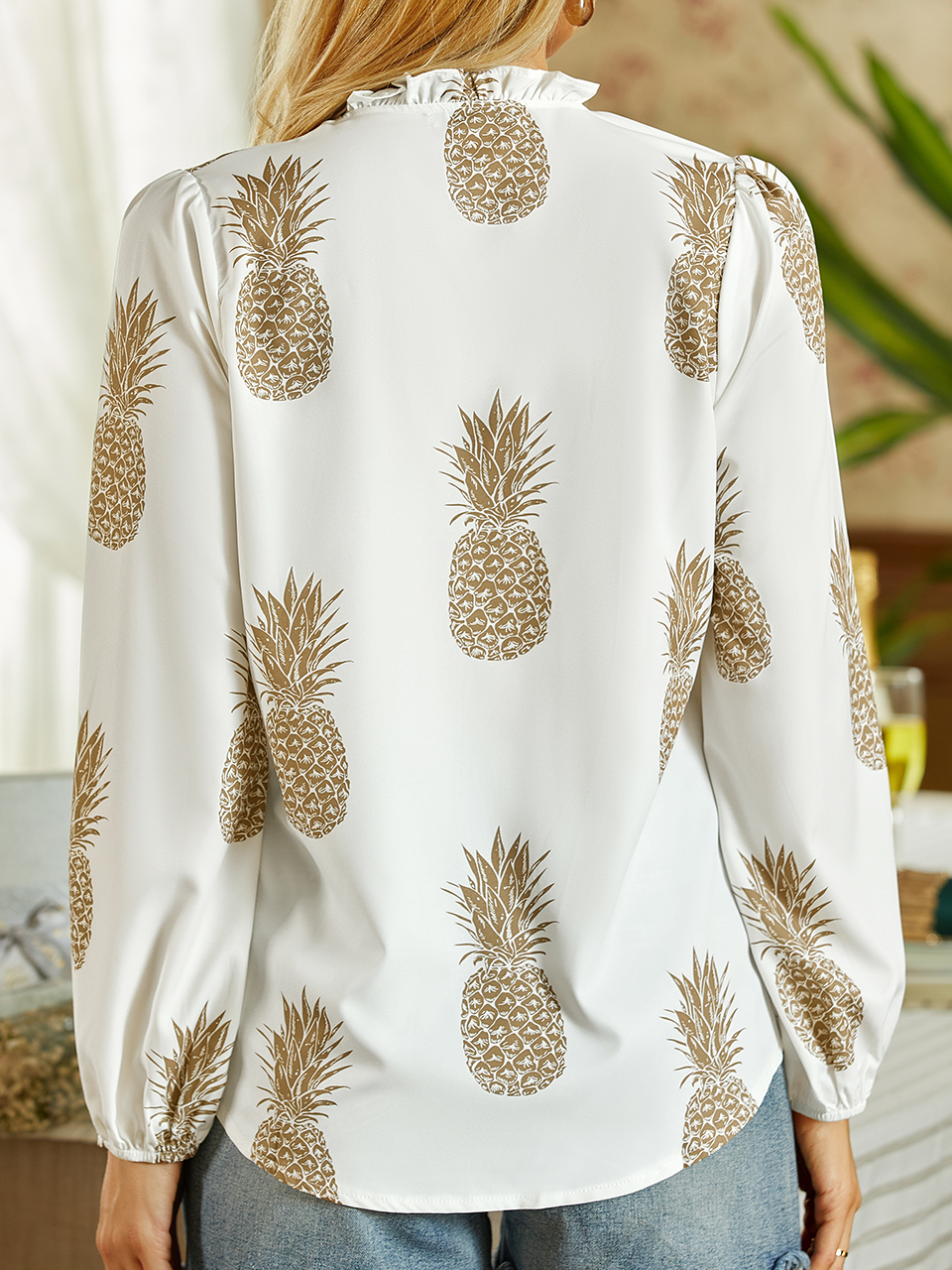 Polyester Fibre V Neck Floral Loose Blouses