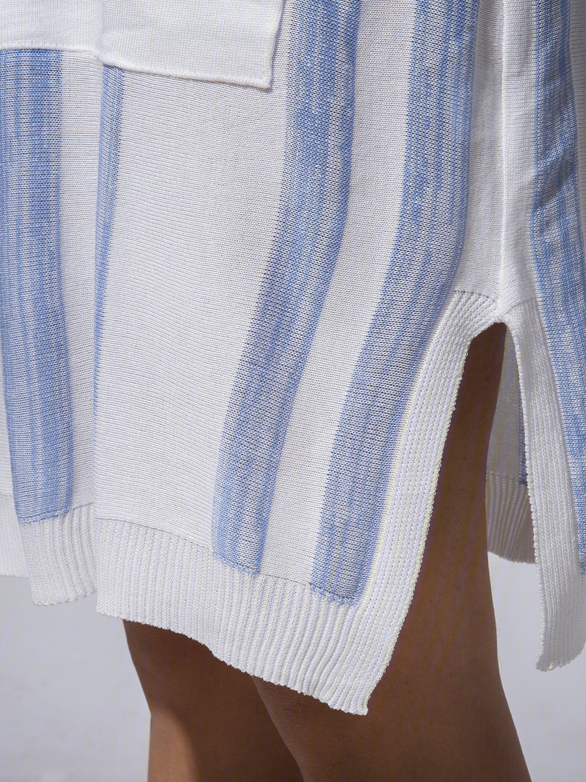Striped Cotton-Blend Loose V Neck Causal Dress