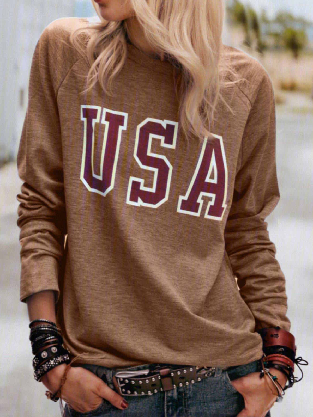 Casual Letter Fit Crew Neck Causal Top