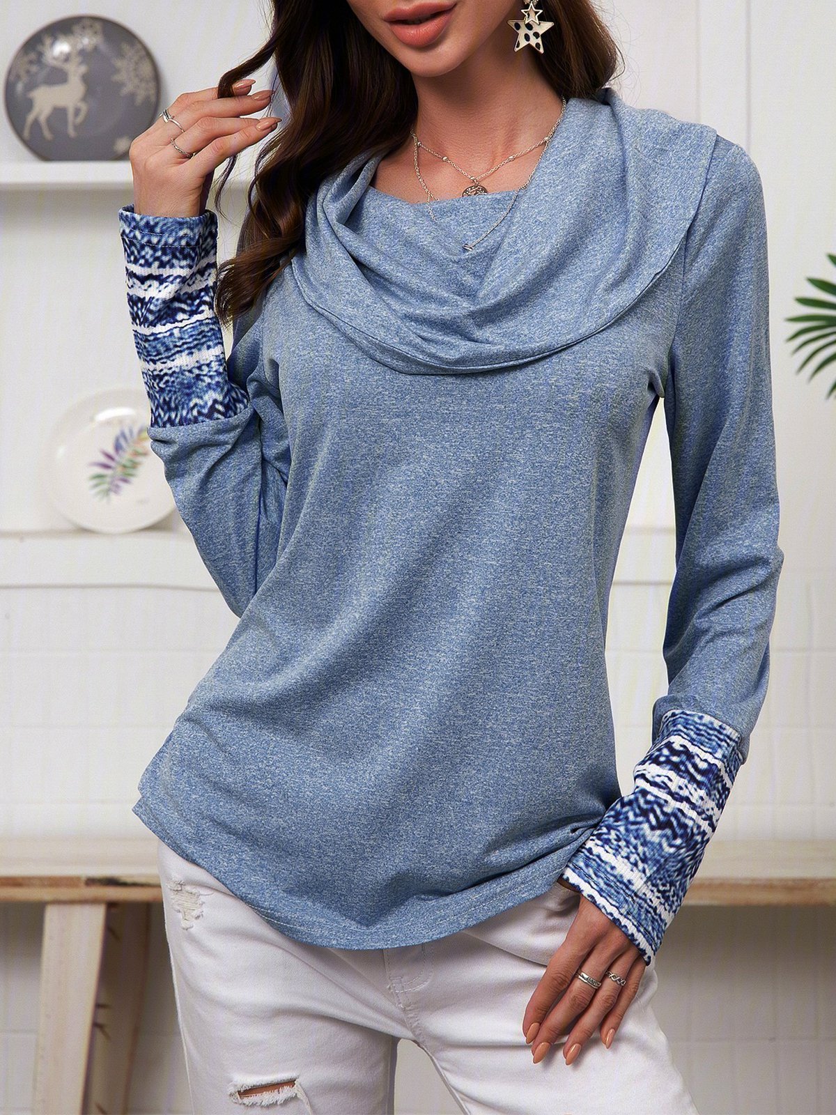 Vacation Cotton-Blend Ethnic Sweatshirt &pullover