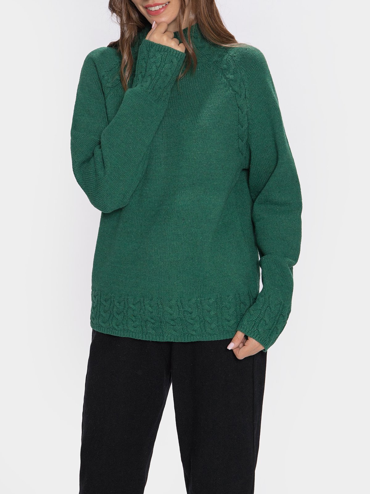 Stand Collar Casual Loose Solid Jumper