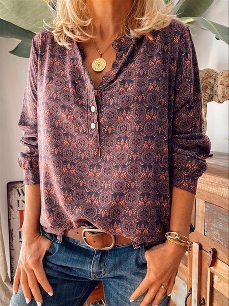 Casual Printed Polyester Fibre Blouses