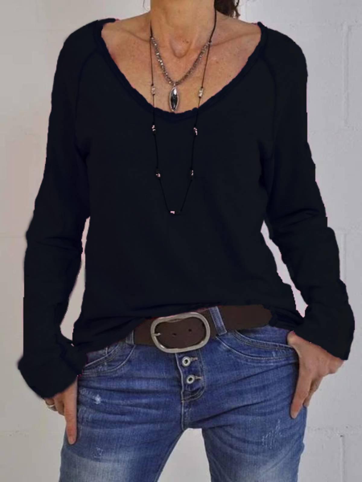 Casual Cotton-Blend V Neck Plain Blouses