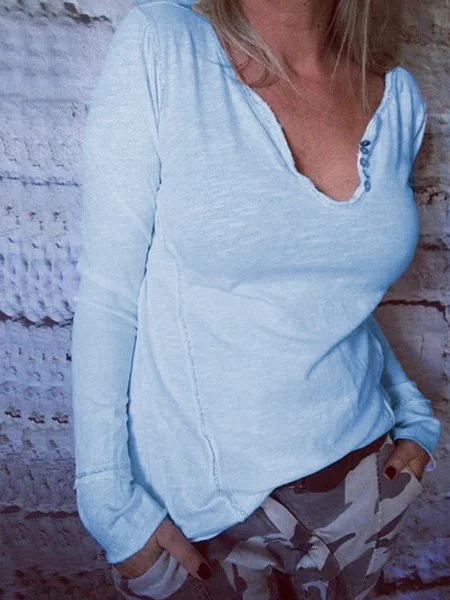 V Neck Basics Cotton-Blend Blouses