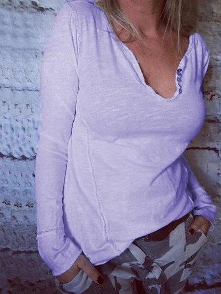 V Neck Basics Cotton-Blend Blouses
