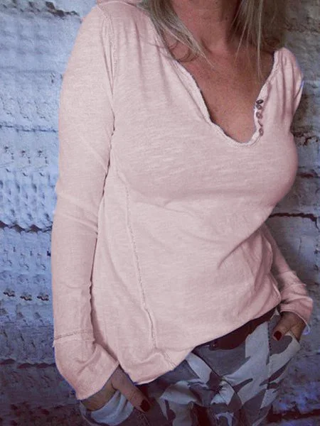 V Neck Basics Cotton-Blend Blouses