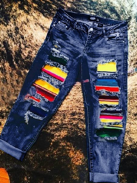 Denim Loose Striped Denim&jeans