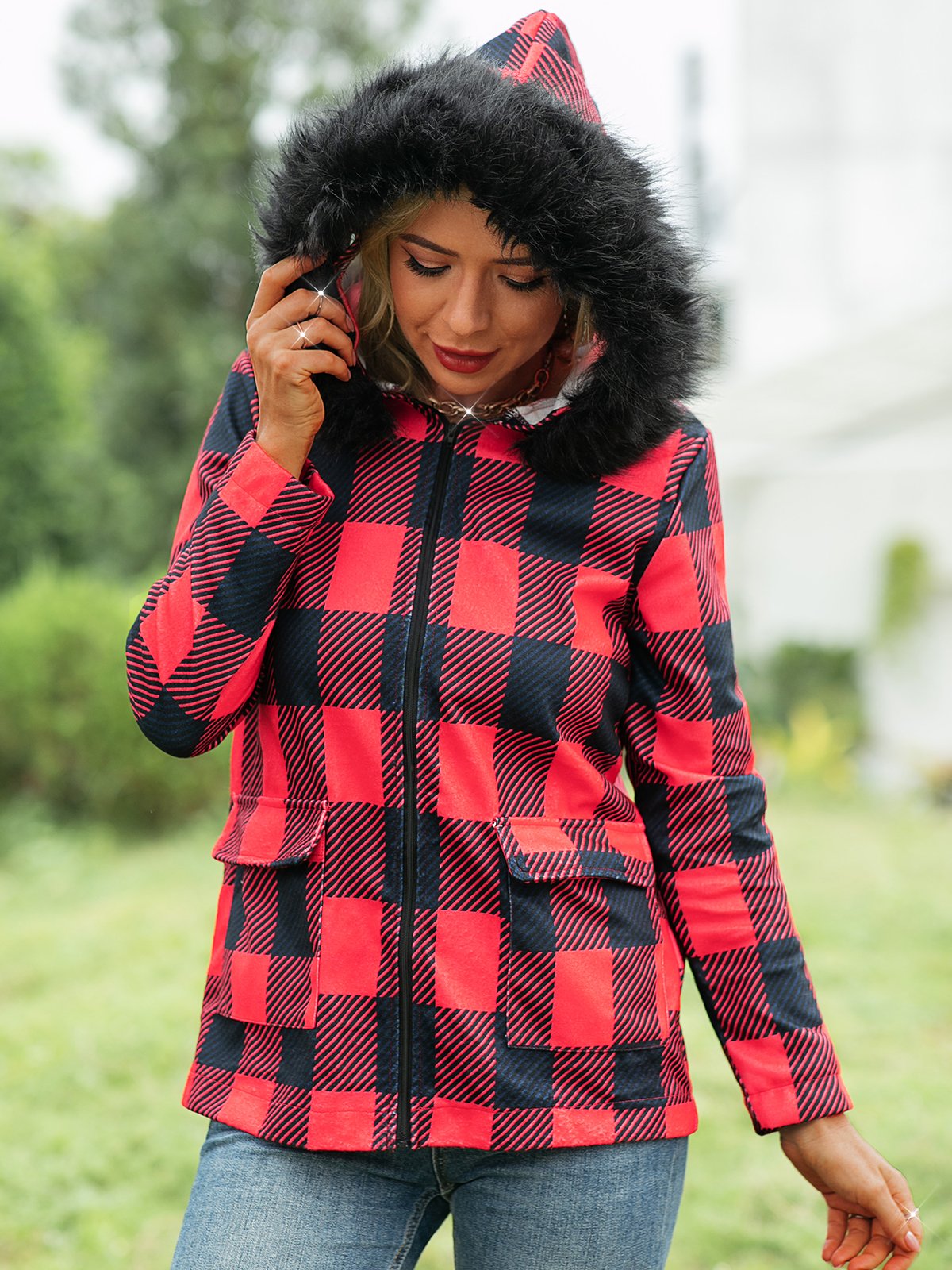 Hoodie Shift Checkered/plaid Vintage Jacket