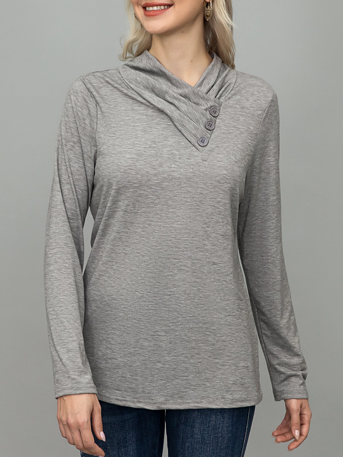 Casual Asymmetrical Neck Solid Sweatshirt &pullover