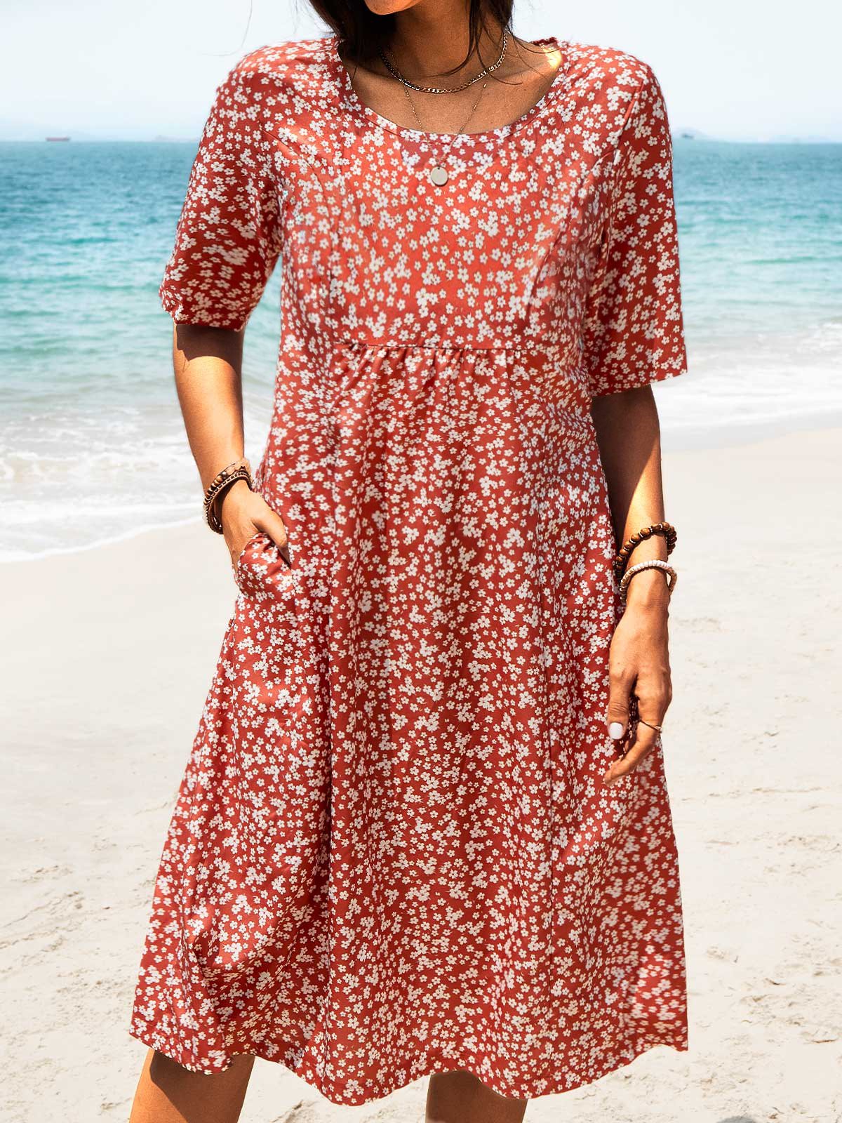 Casual Loose Floral Midi