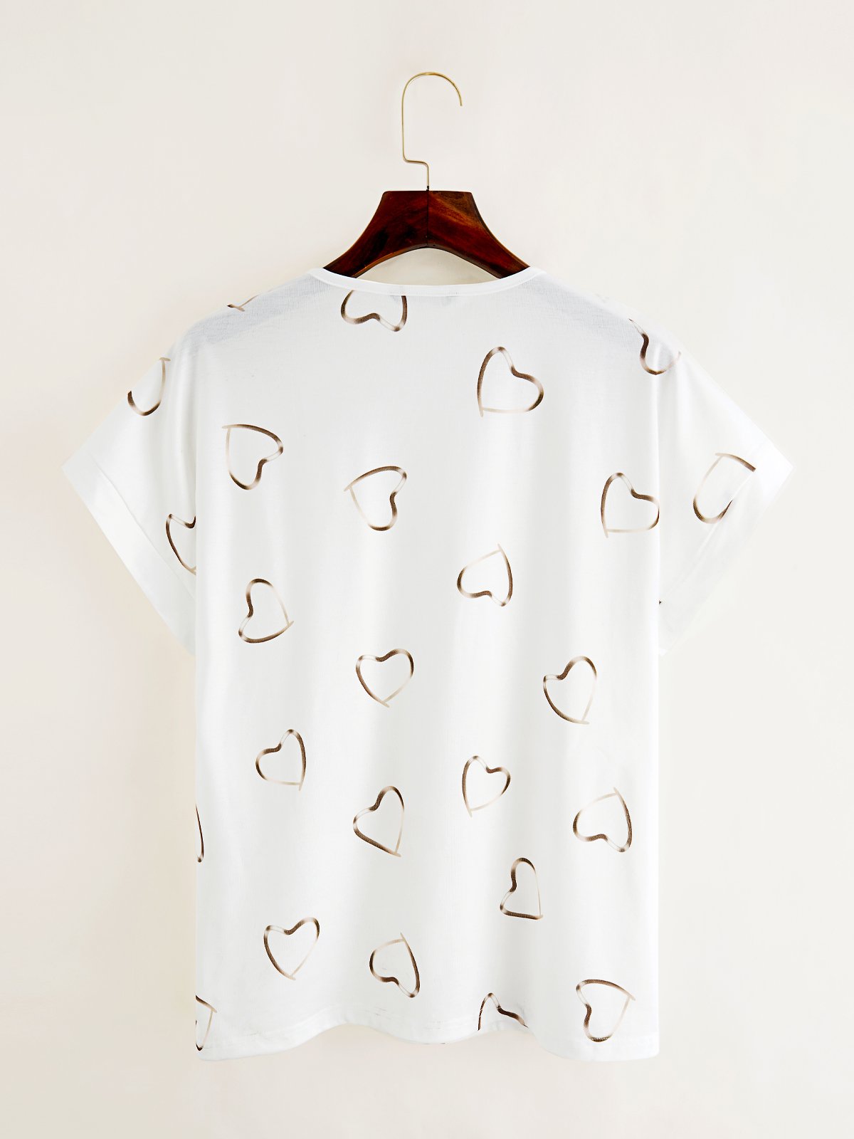 Cotton-Blend V Neck Sexy Heart/cordate T-shirt