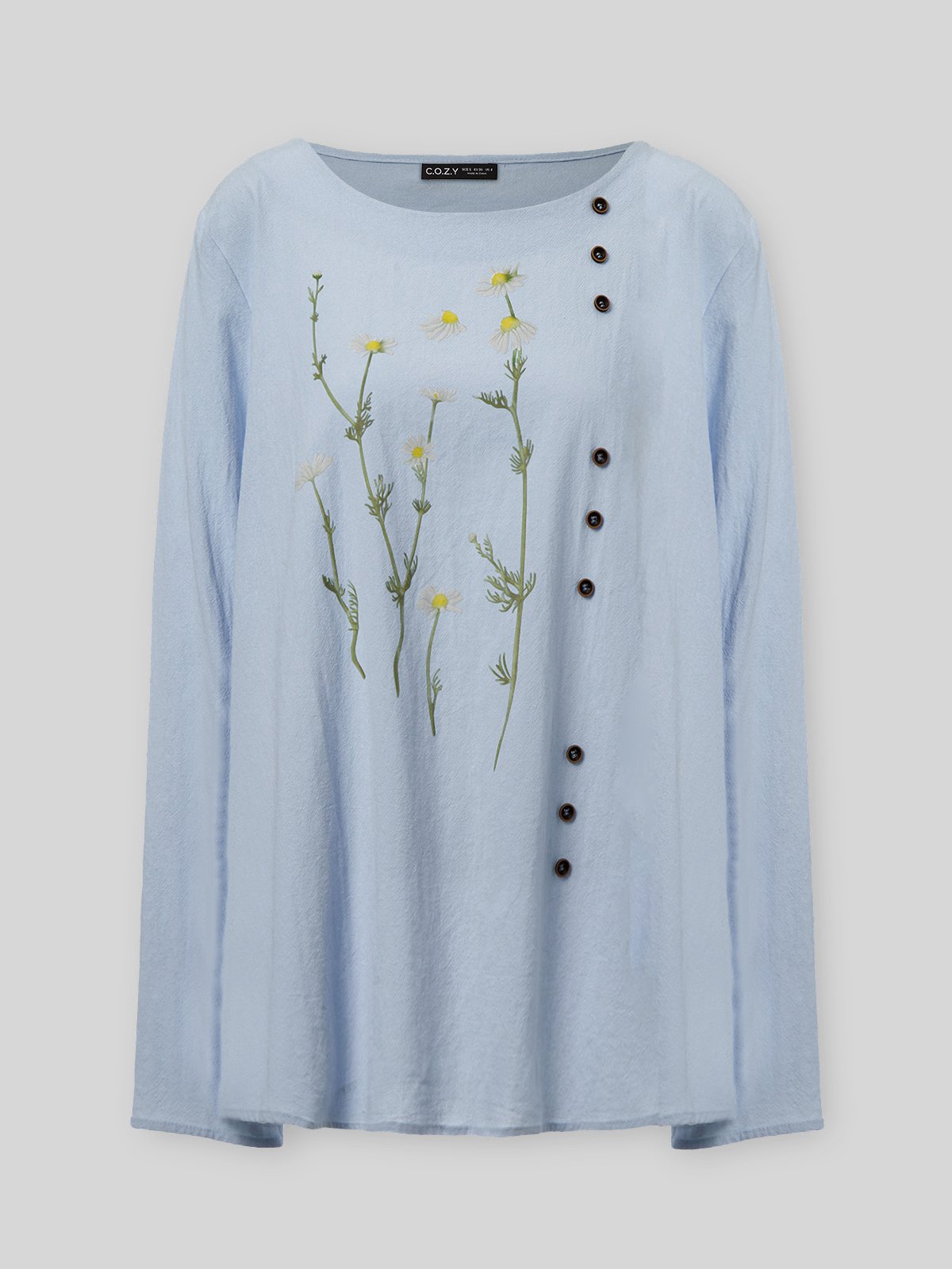 Boho Crew Neck Cotton-Blend Blouses