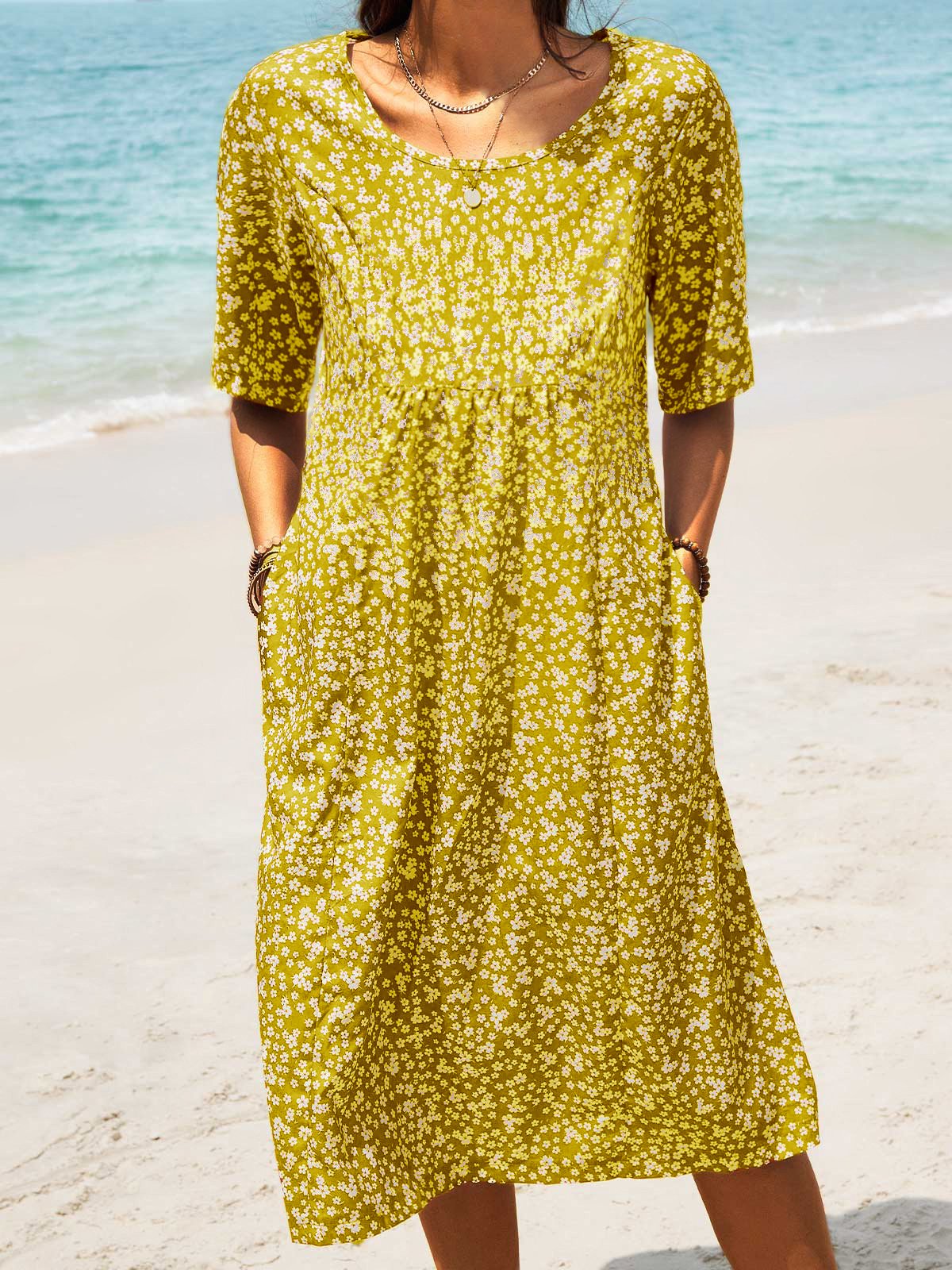 Casual Loose Floral Midi