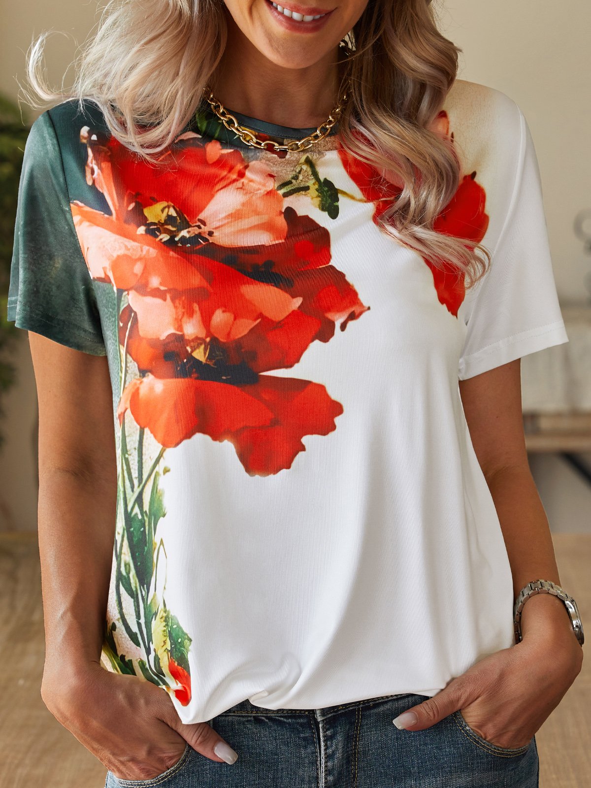 Fit Jersey Floral Crew Neck T-shirt