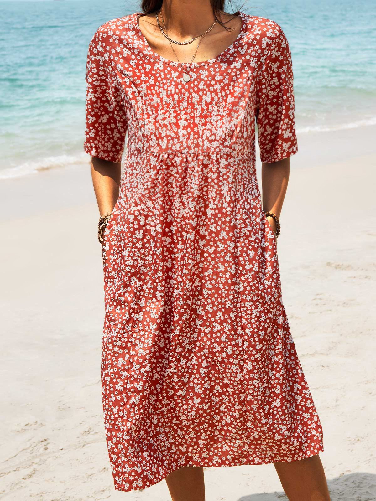 Casual Loose Floral Midi