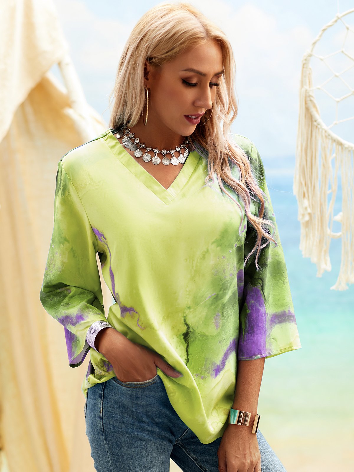 Loose Vacation Abstract Blouses