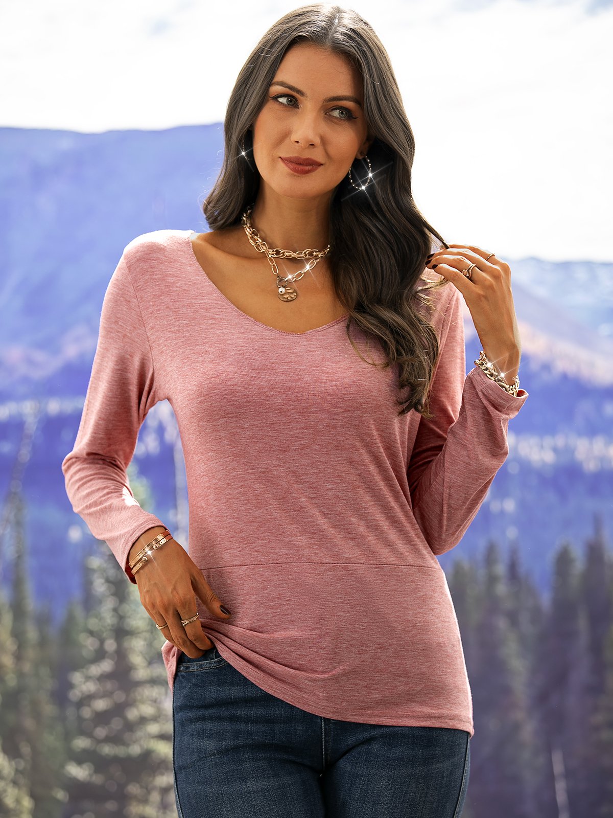Loose Solid Casual Blouses