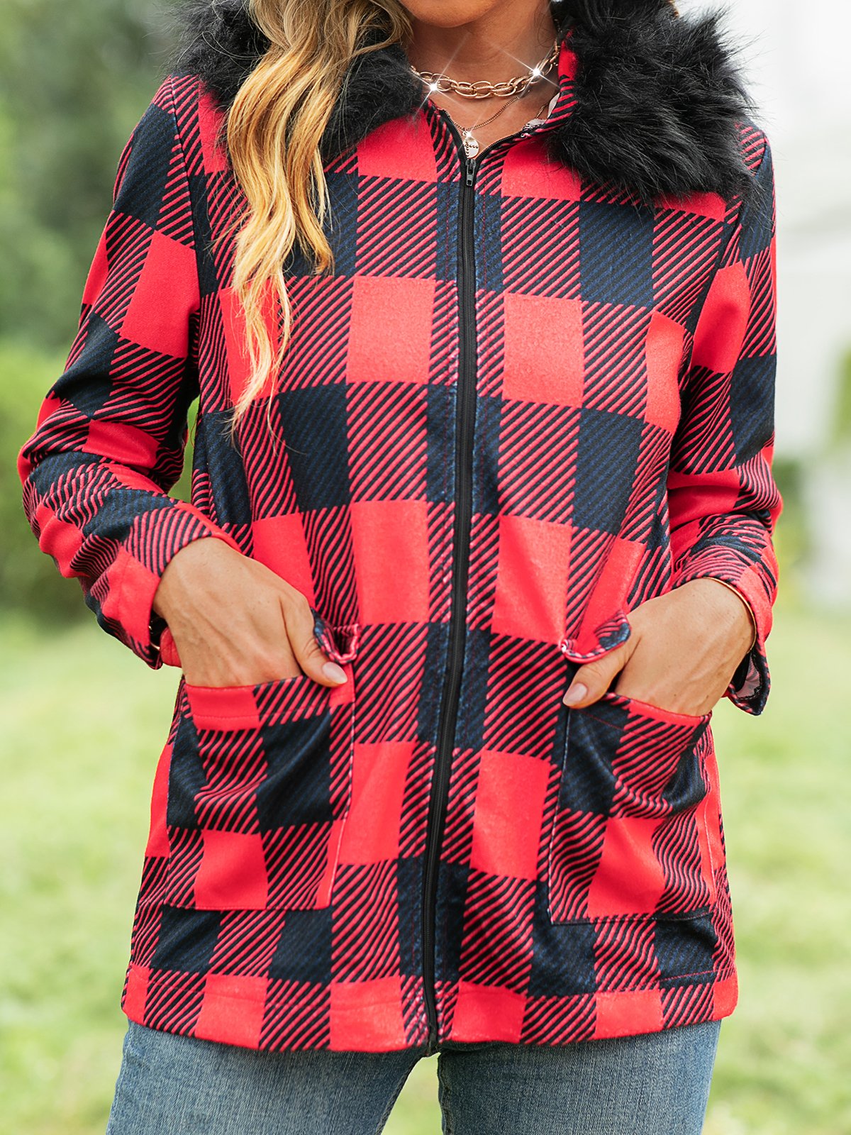Hoodie Shift Checkered/plaid Vintage Jacket