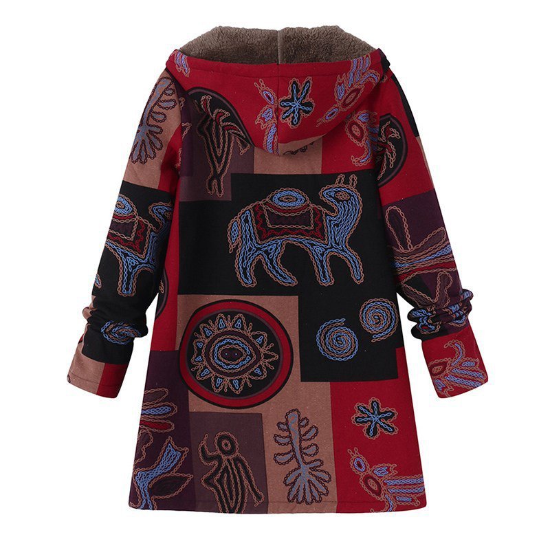 Printed Hooded Pockets Coats For Women
