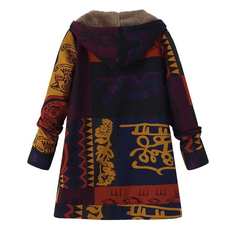 Printed Hooded Pockets Coats For Women