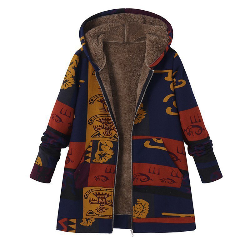 Printed Hooded Pockets Coats For Women