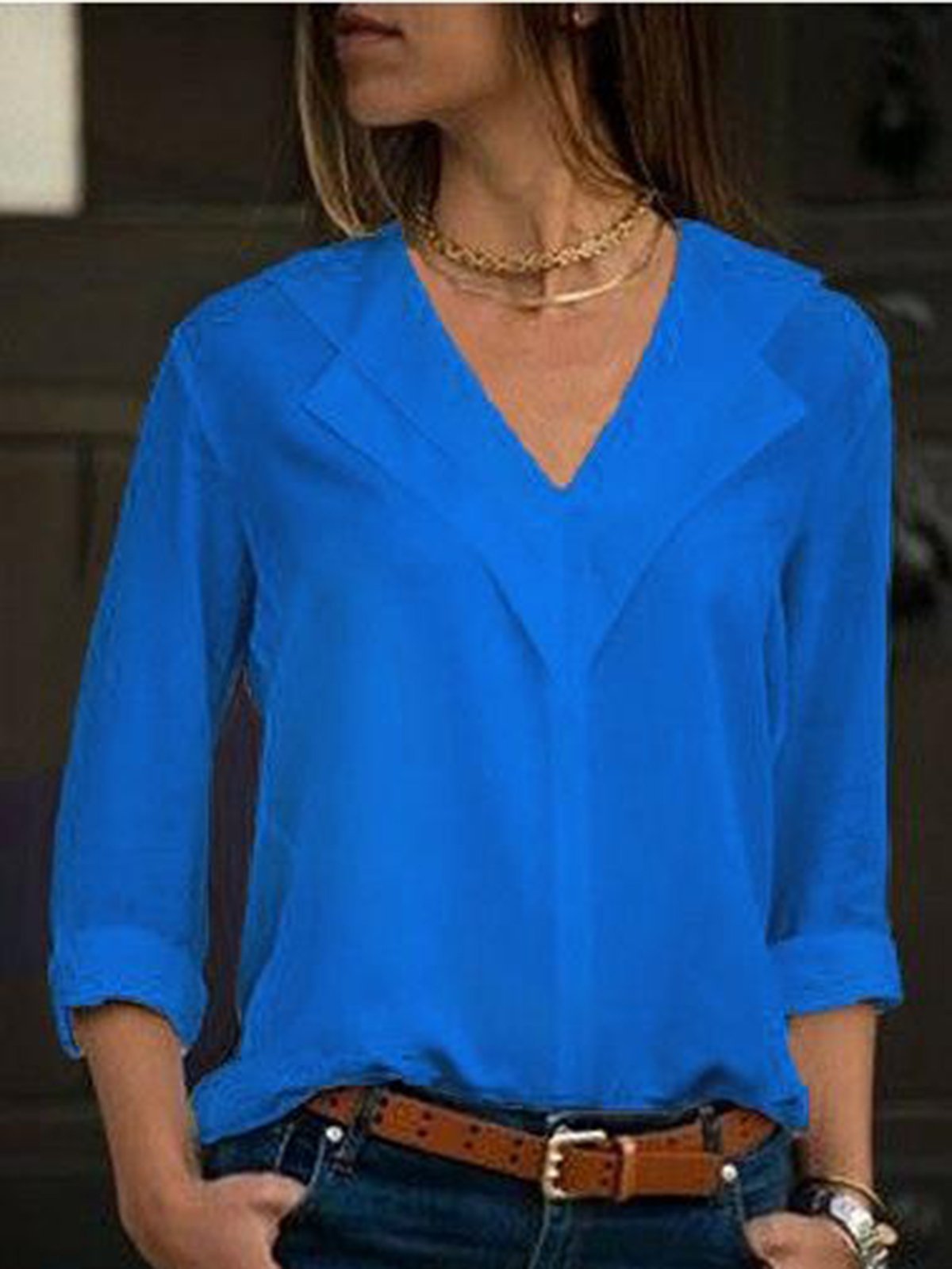 Loose V Neck Casual Blouses