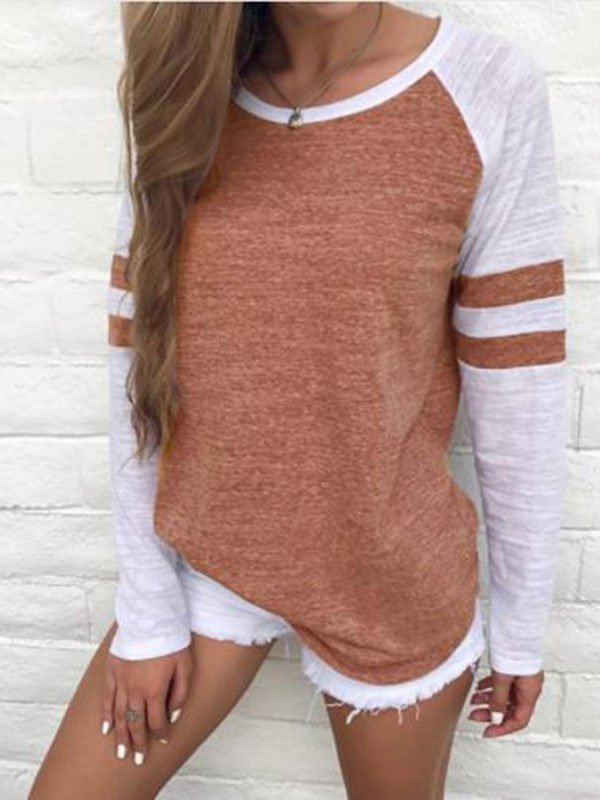 Crew Neck Casual Striped Loose Blouses
