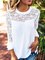 White Solid Crew Neck Laser Cut Casual Shirts &Blouse