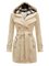 Double Breasted Slim Hoodie Solid Casual Long Pea Coat with Belt