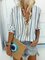 Woman Boho Cotton V Neck Stripe Blouse