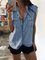 Women Vintage Button-down Sleeveless Denim Shirts