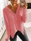 Plus Size Casual V Neck Solid Long Sleeve Tops