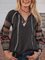 Black V Neck Floral Long Sleeve Cotton-Blend Shirts & Tops