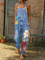 Women Fashion Denim Floral-Print Jumpsuits Overalls