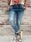 Blue Denim Simple Solid Pockets Pants