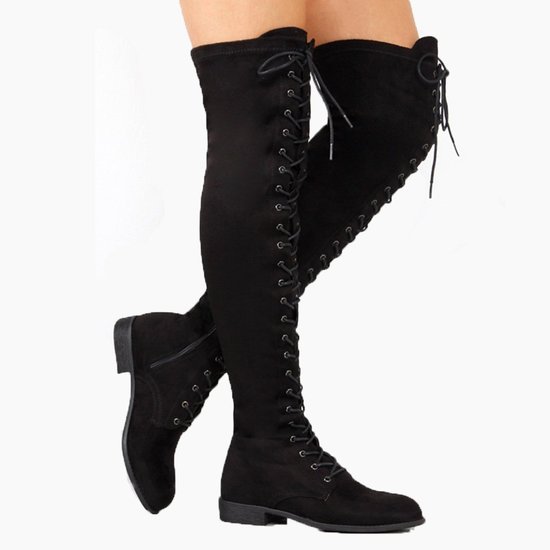 Women Knee-High Low Heel Lace-Up Martin Boots