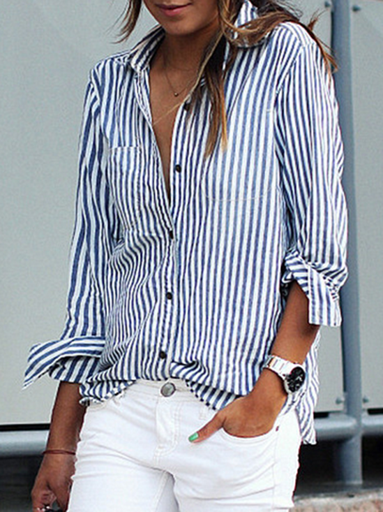 Striped Casual Loose Cotton Blouses
