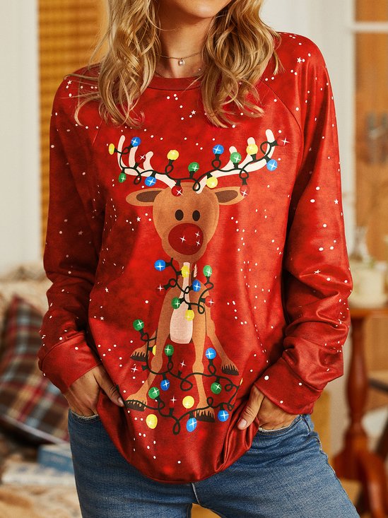 Christmas Xmas Long Sleeve Round Neck Printed Top SweatShirt