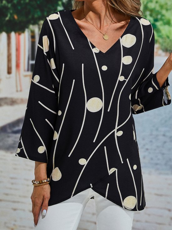 Black Crew Neck Polka Dots Top