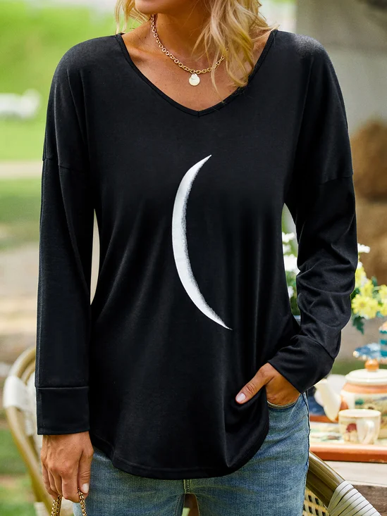Women Plain Summer Casual Micro-Elasticity Daily Standard Long sleeve H-Line Regular T-shirt