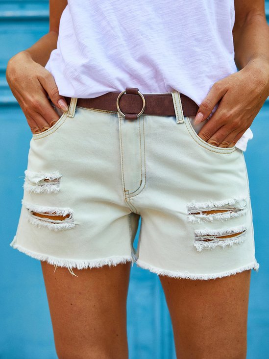 Vacation Loose Solid Denim Shorts