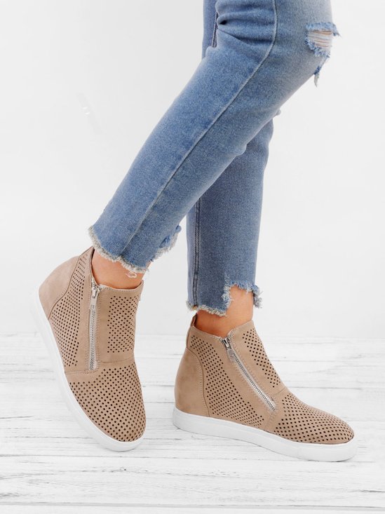 Breathable Hollow-out Wedges Sneakers Zipper Casual Wedge Heel Boots