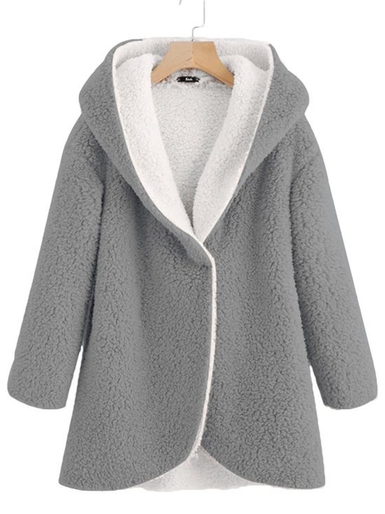 Solid Casual Long Sleeve Hooded Warm Coat
