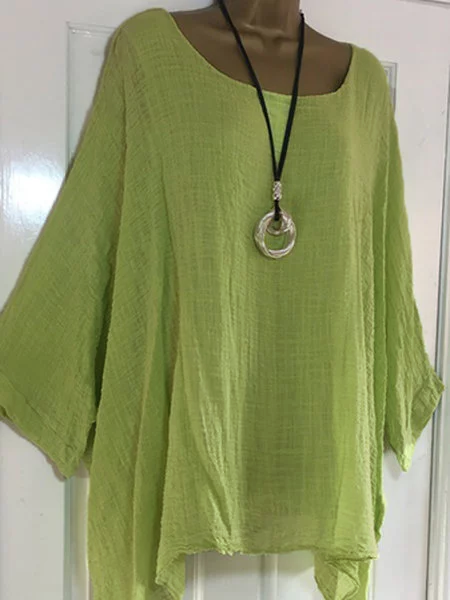 Linen Batwing Sleeve Cotton-Blend Loose Casual Top